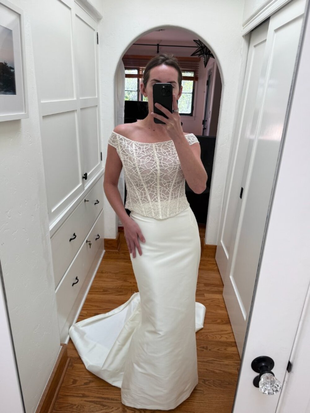 90s Deadstock VTG Wedding Dress XS Satin Lace Corset Bridal Gown 2-Piece